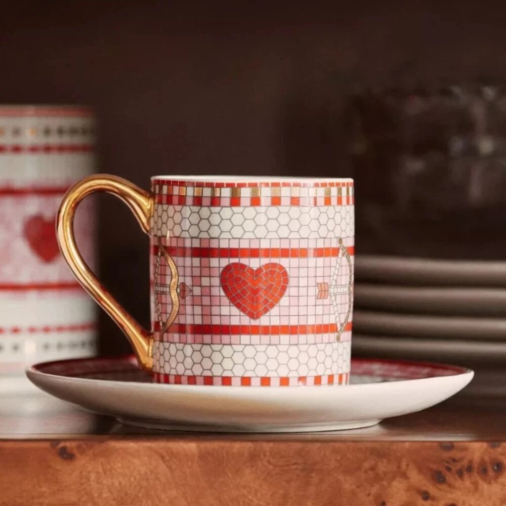 Anthropologie The Bistro Tile Stoneware Espresso Cup & Saucer: Valentine's Gift